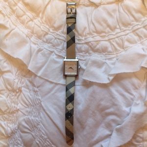 Burberry Beige Black Tan Check Square Dial Ladies Watch